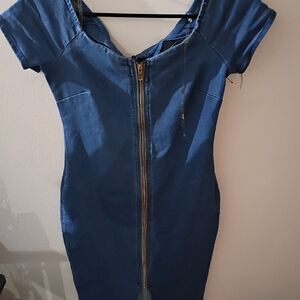 Blue Zipper Front Dress